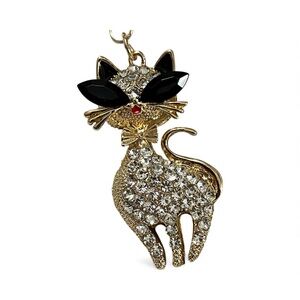 Elegant Gold and Black Cat Bag Charm Key Chain